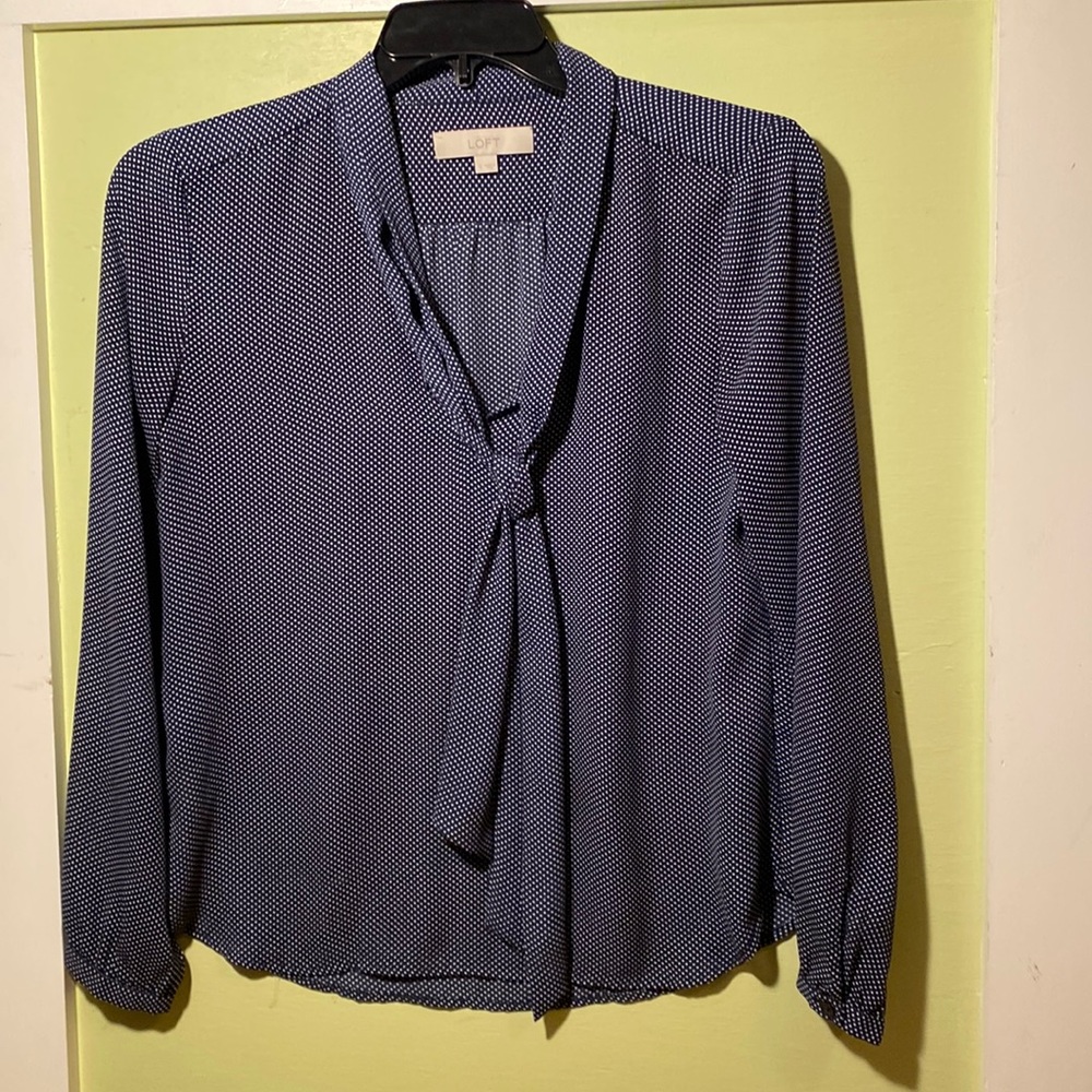 Blue and white polka dot LOFT BLOUSE